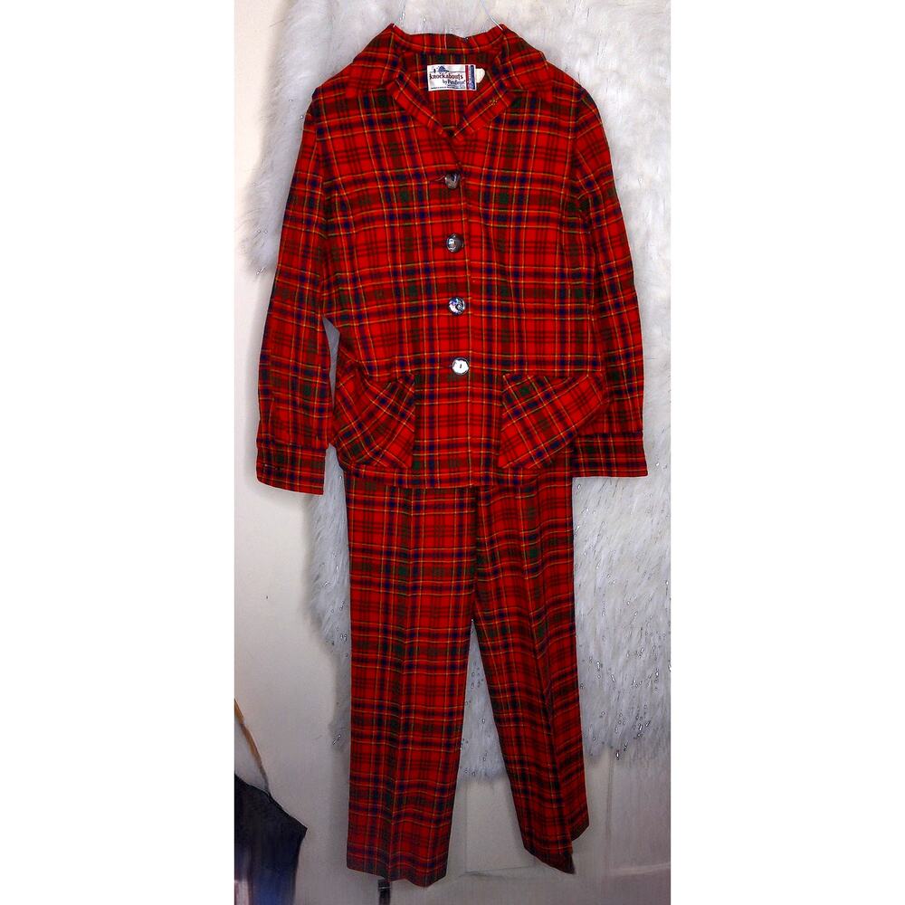 VTG Pendleton Knockabouts Red Tartan Plaid Wool Blazer & Pants Suit Set Size 12 - Picture 8 of 10